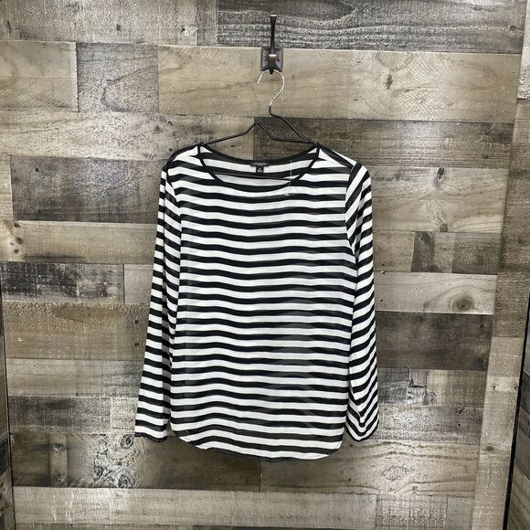 Ann Taylor Tops - Ann Taylor Women's Chiffon Striped Long Sleeve Top Blouse Sz Medium Black White